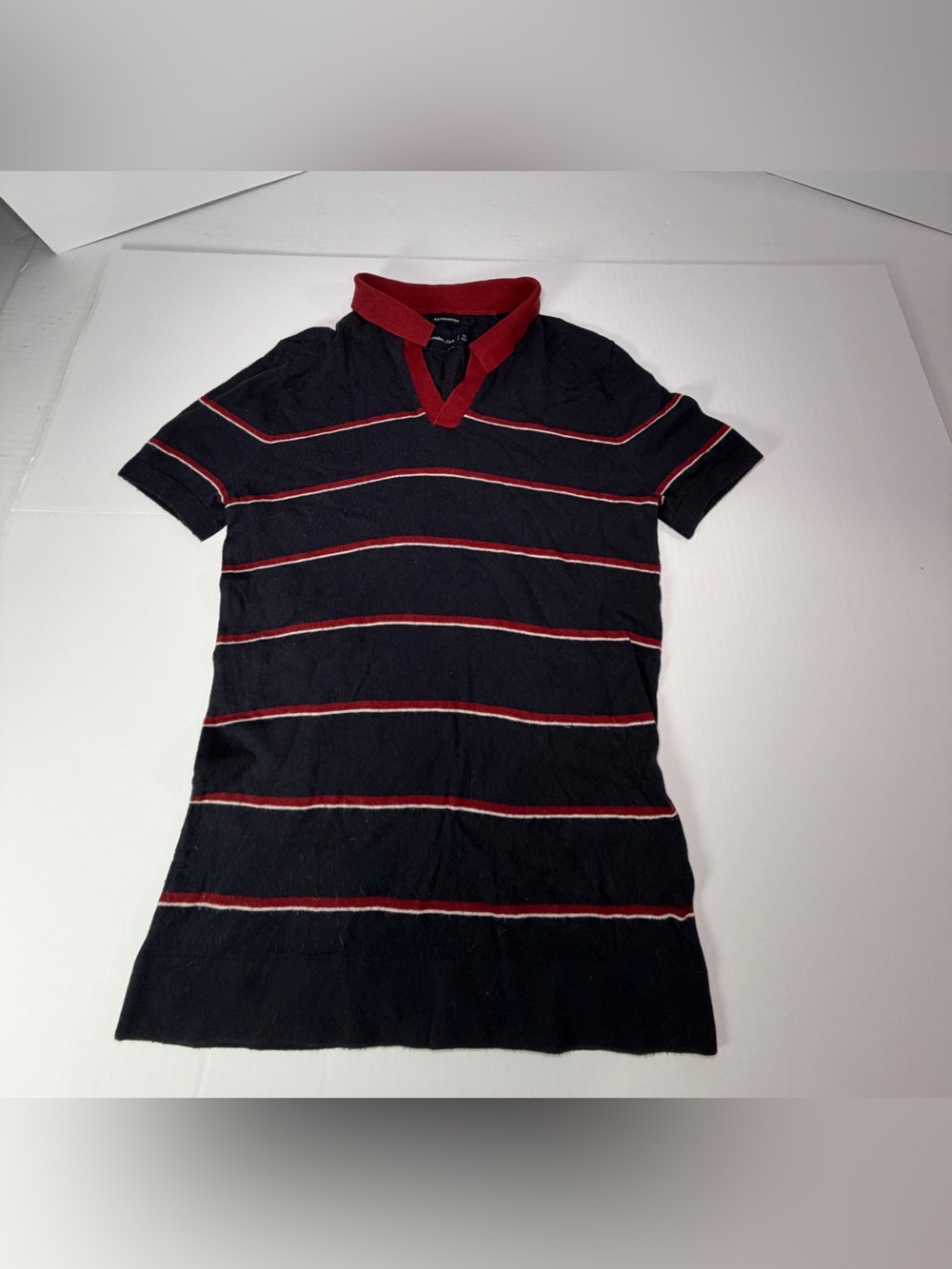 Y2K Abercrombie & Fitch Featherweight Polo Tunic Top XS Navy Red Striped
